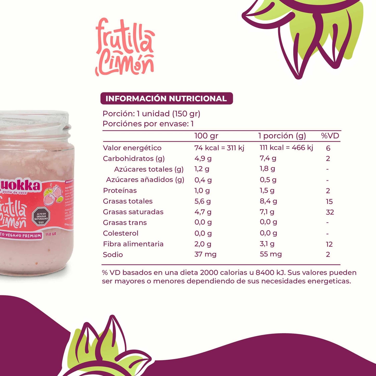Yogurt Vegano de Coco Pack 3 x 150gr. Frutilla Limón